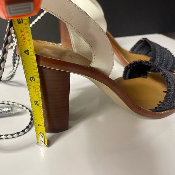 New J. Crew raffia ankle tie high heel sandals , size 10 , white and navy blue - Picture 8 of 9